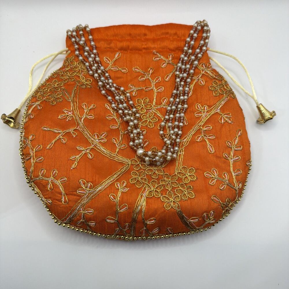 2 Indian PursesI Batwa I Potli Bag I Orange & Red I Made in India Weddings - Picture 11 of 16